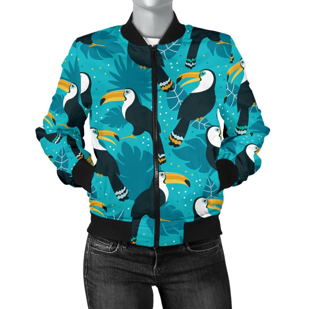 Toucan Parrot Pattern Print Women Casual Bomber Jacket