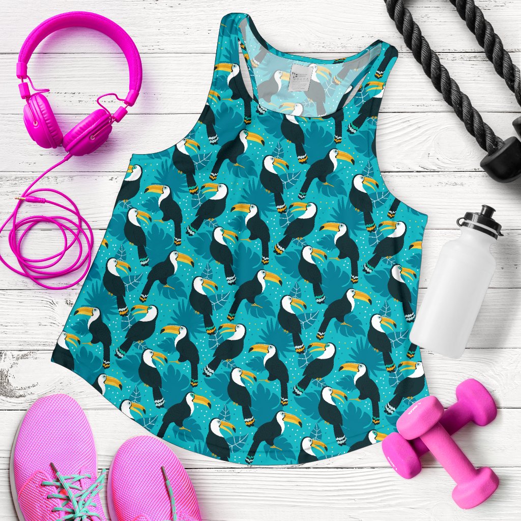 Toucan Parrot Pattern Print Women Racerback Tank Top
