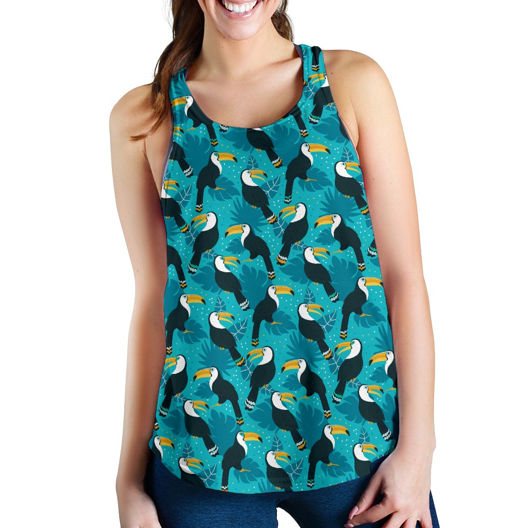 Toucan Parrot Pattern Print Women Racerback Tank Top