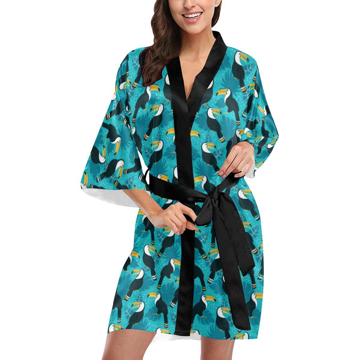 Toucan Parrot Pattern Print Women Short Kimono Robe