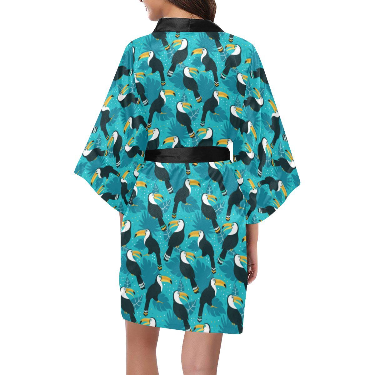 Toucan Parrot Pattern Print Women Short Kimono Robe