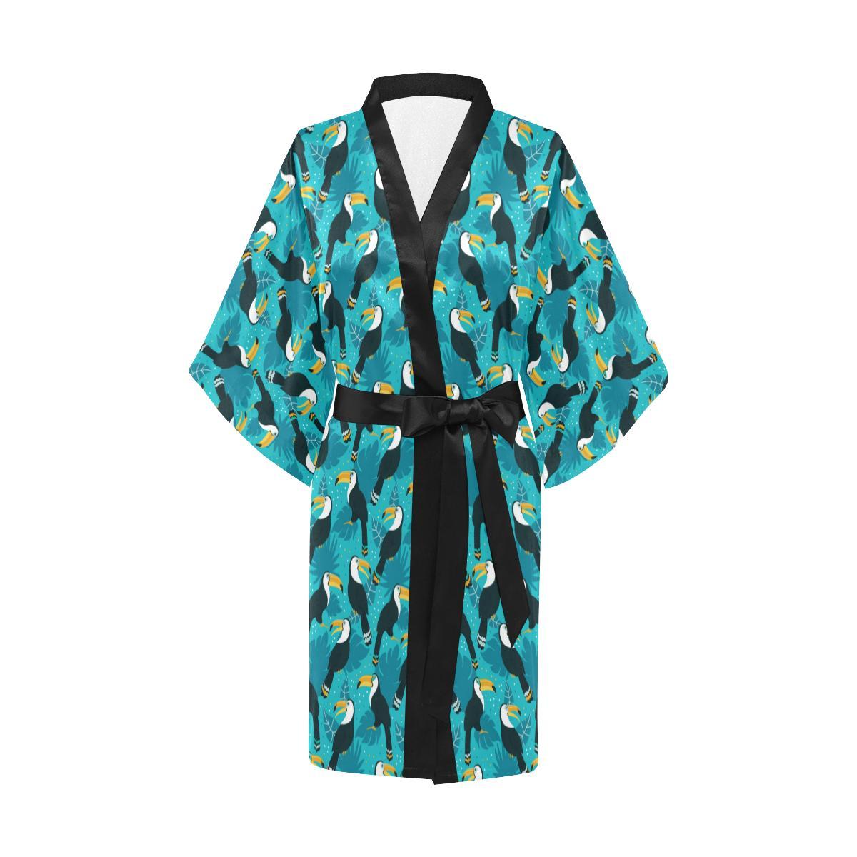 Toucan Parrot Pattern Print Women Short Kimono Robe