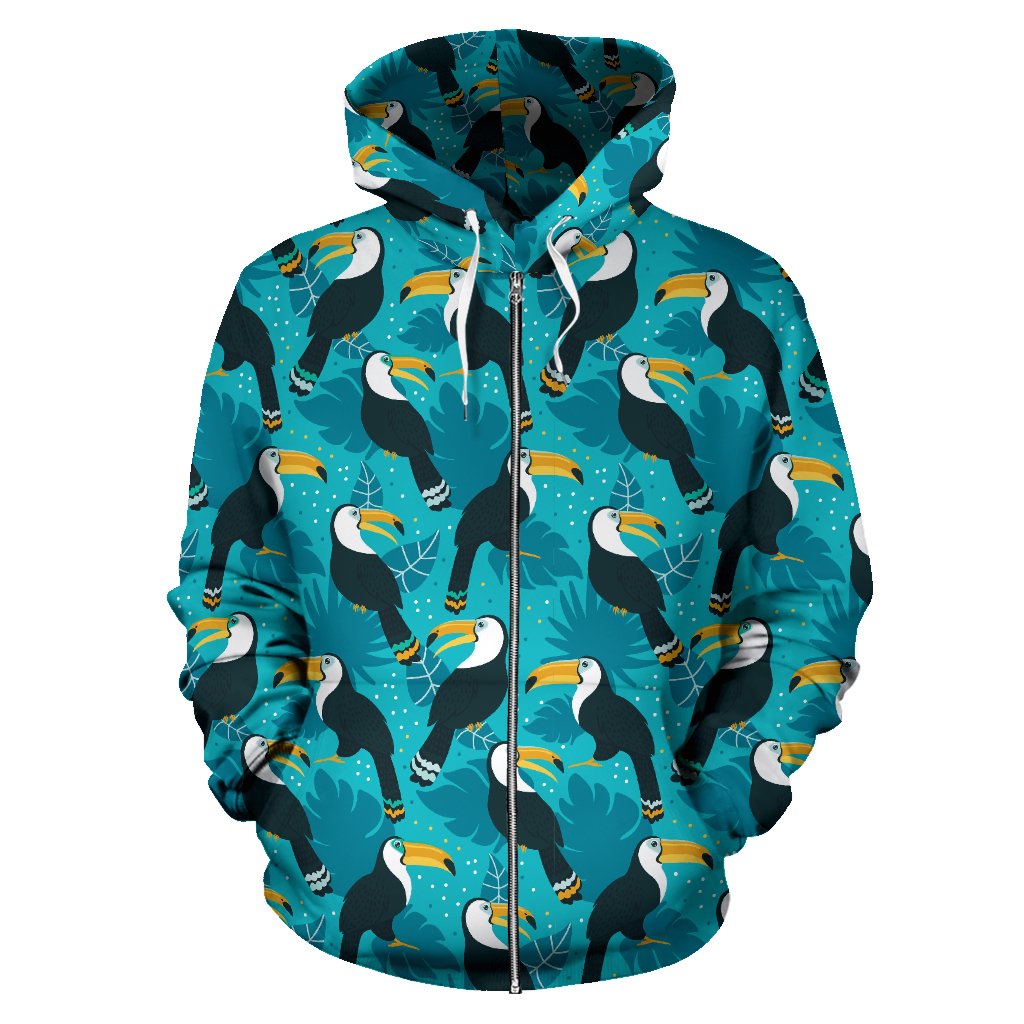 Toucan Parrot Pattern Print Zip Up Hoodie