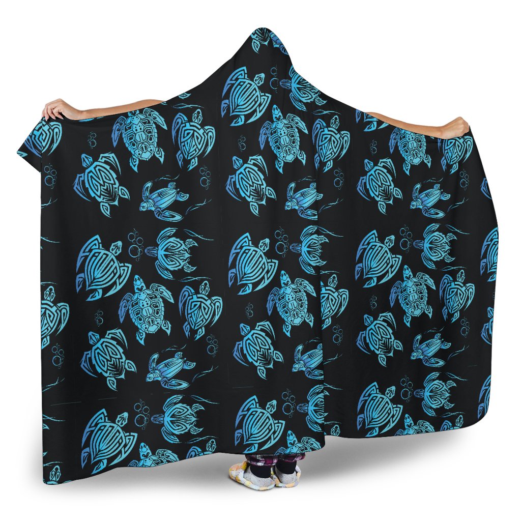 Tribal Turtle Polynesian Themed Design Hooded Blanket-JTAMIGO.COM