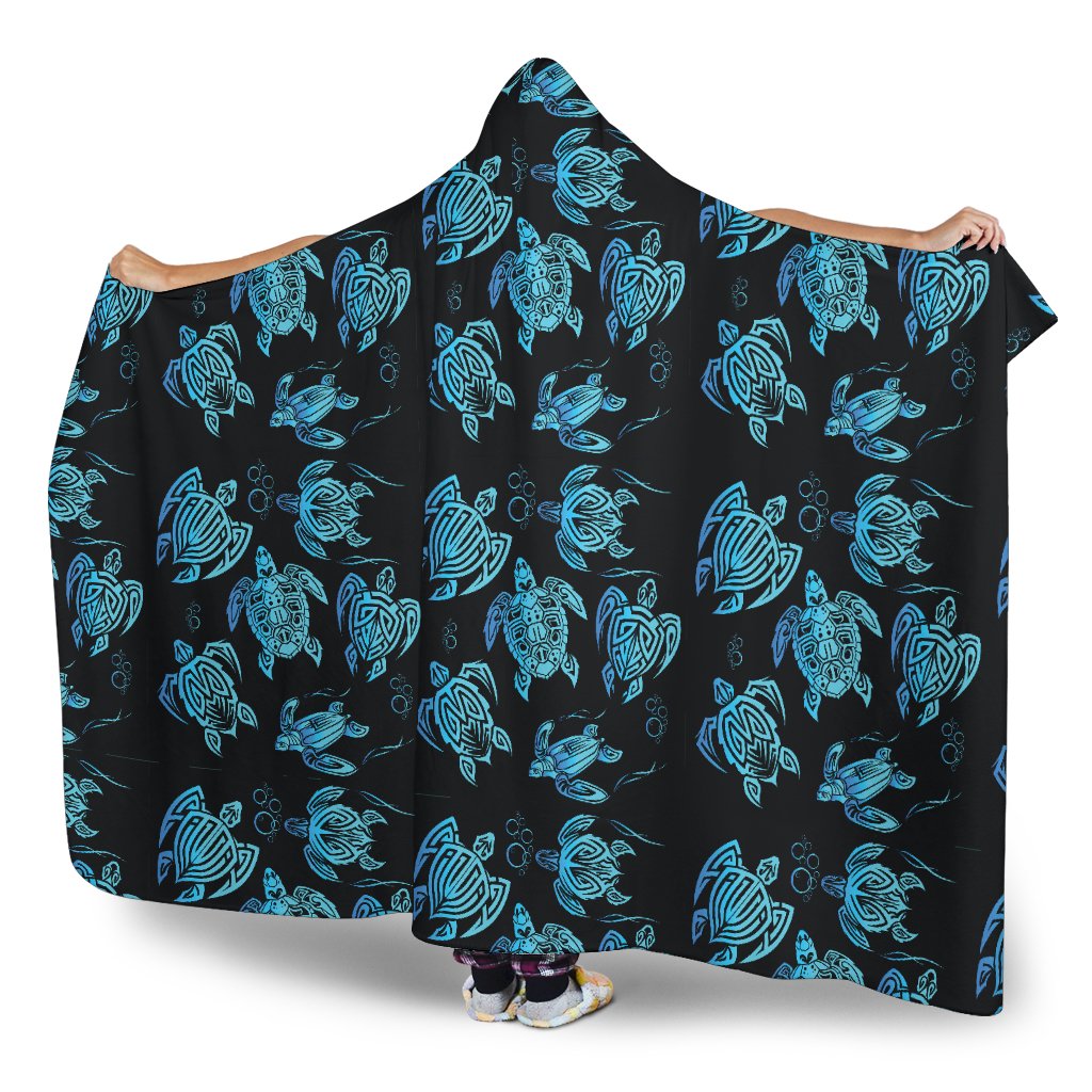 Tribal Turtle Polynesian Themed Design Hooded Blanket-JTAMIGO.COM