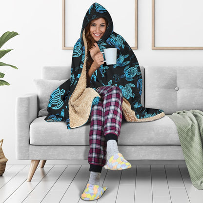 Tribal Turtle Polynesian Themed Design Hooded Blanket-JTAMIGO.COM