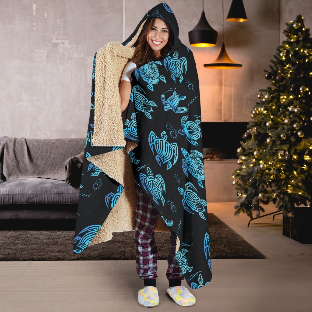Tribal Turtle Polynesian Themed Design Hooded Blanket-JTAMIGO.COM