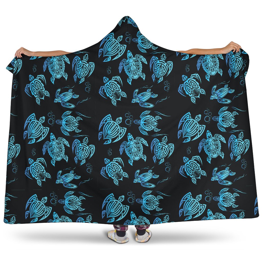 Tribal Turtle Polynesian Themed Design Hooded Blanket-JTAMIGO.COM