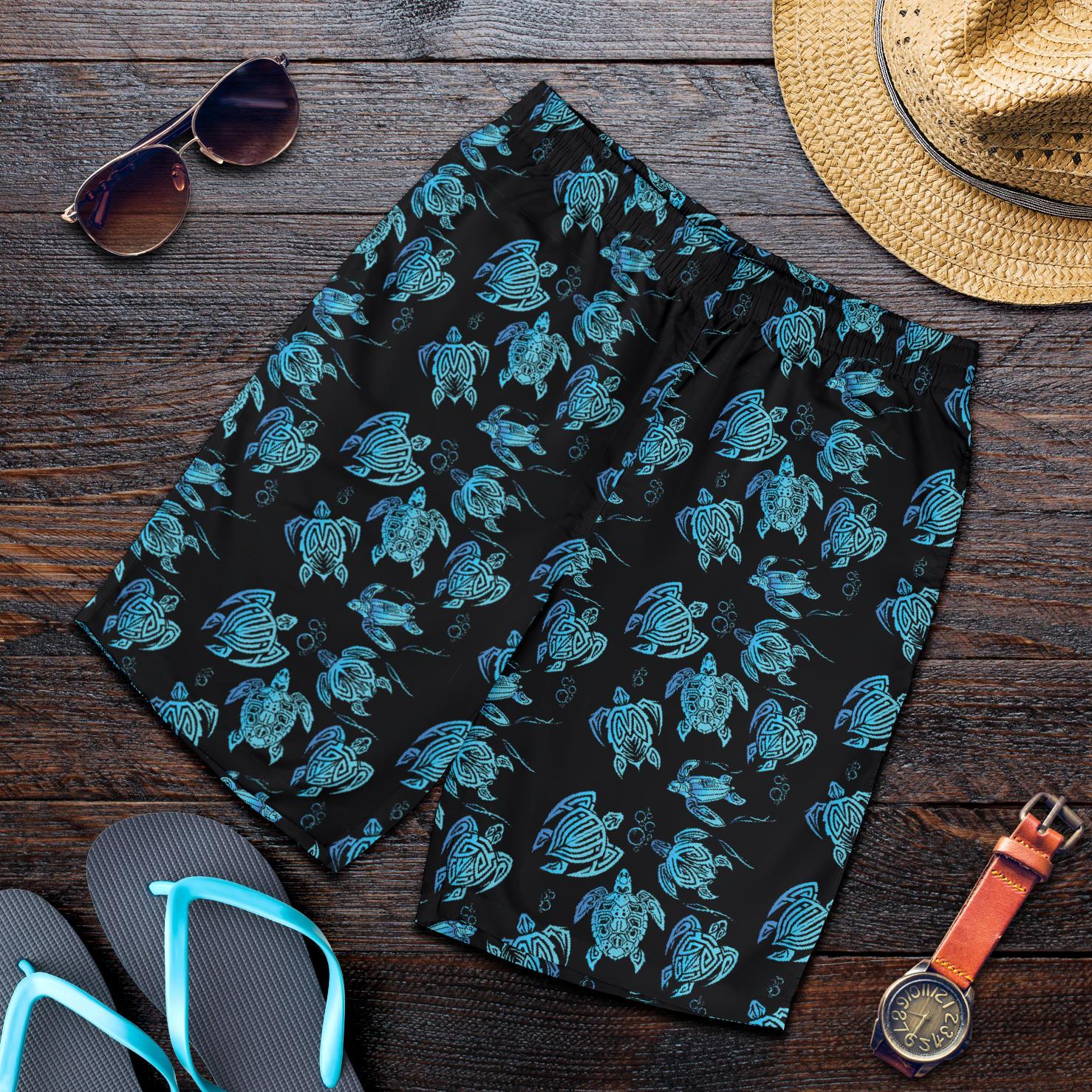 Tribal Turtle Polynesian Themed Design Mens Shorts-JTAMIGO.COM