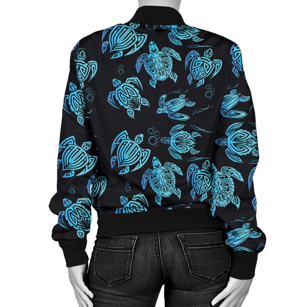 Tribal Turtle Polynesian Themed Design Women Casual Bomber Jacket