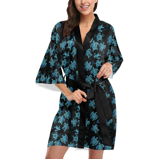 Tribal Turtle Polynesian Themed Design Women Short Kimono Robe