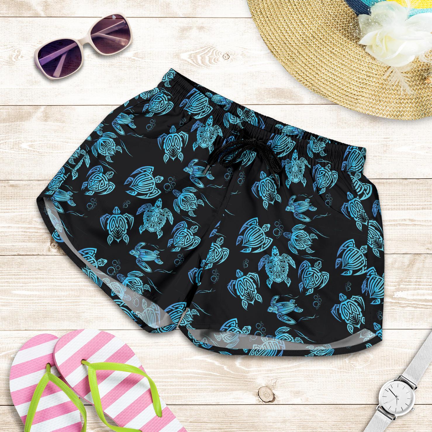 Tribal Turtle Polynesian Themed Design Women Shorts-JTAMIGO.COM