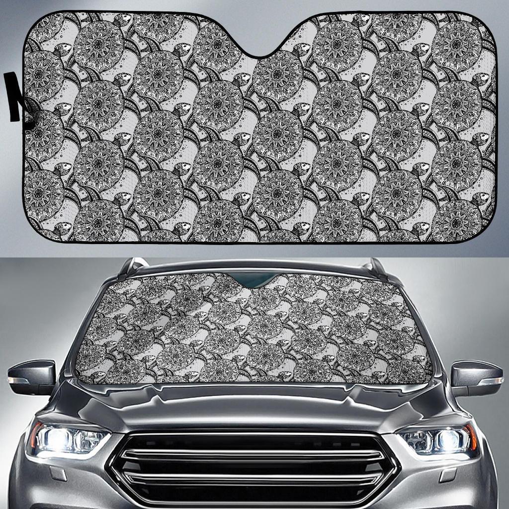 Tribal Turtle Polynesian Themed Print Car Sun Shade For Windshield