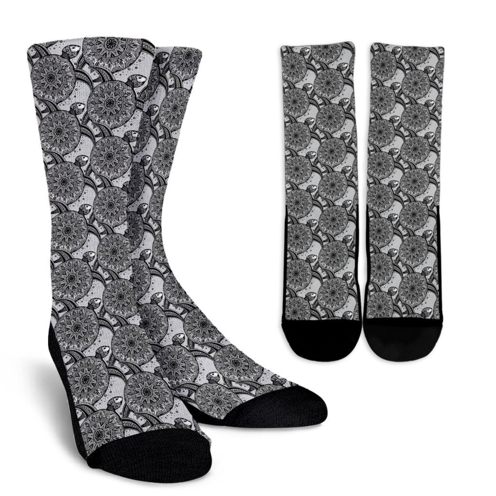 Tribal Turtle Polynesian Themed Print Crew Socks