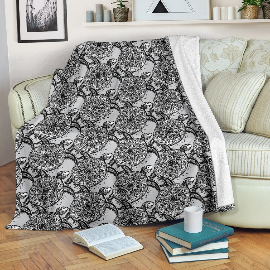 Tribal Turtle Polynesian Themed Print Fleece Blanket