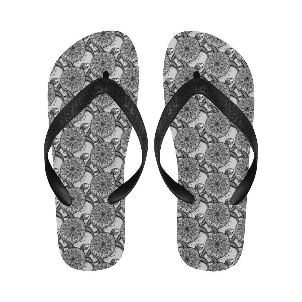 Tribal Turtle Polynesian Themed Print Flip Flops-JTAMIGO.COM
