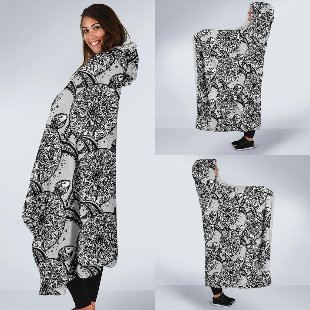 Tribal Turtle Polynesian Themed Print Hooded Blanket-JTAMIGO.COM