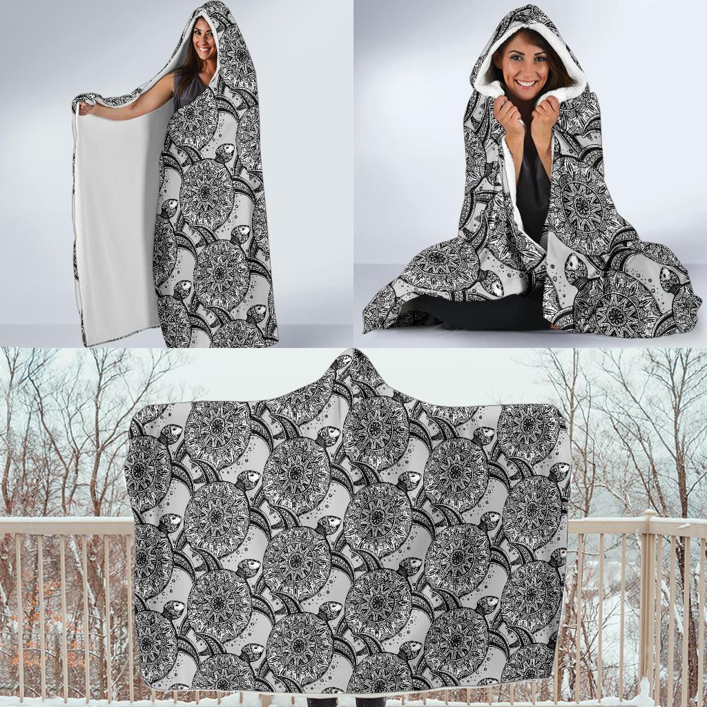 Tribal Turtle Polynesian Themed Print Hooded Blanket-JTAMIGO.COM