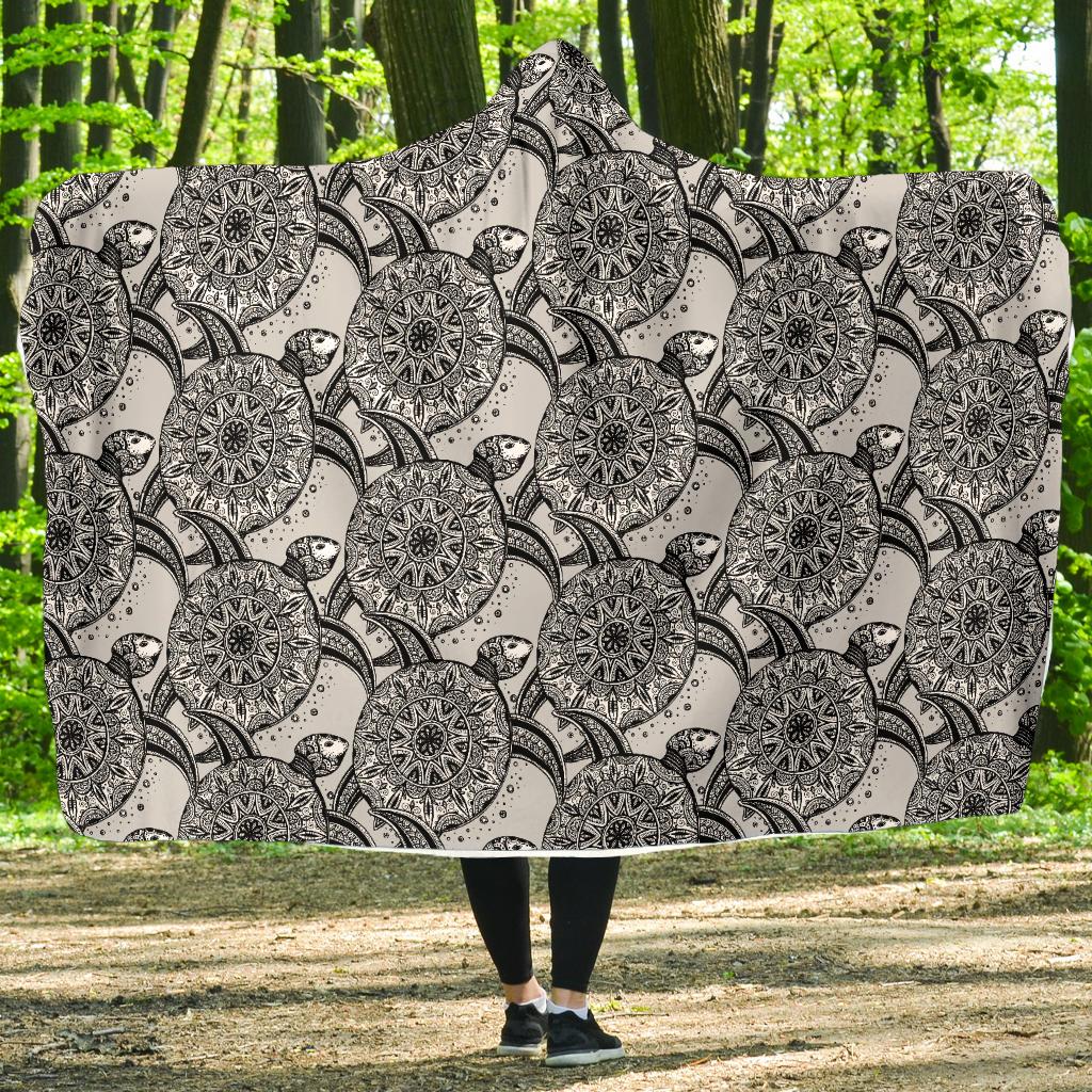 Tribal Turtle Polynesian Themed Print Hooded Blanket-JTAMIGO.COM