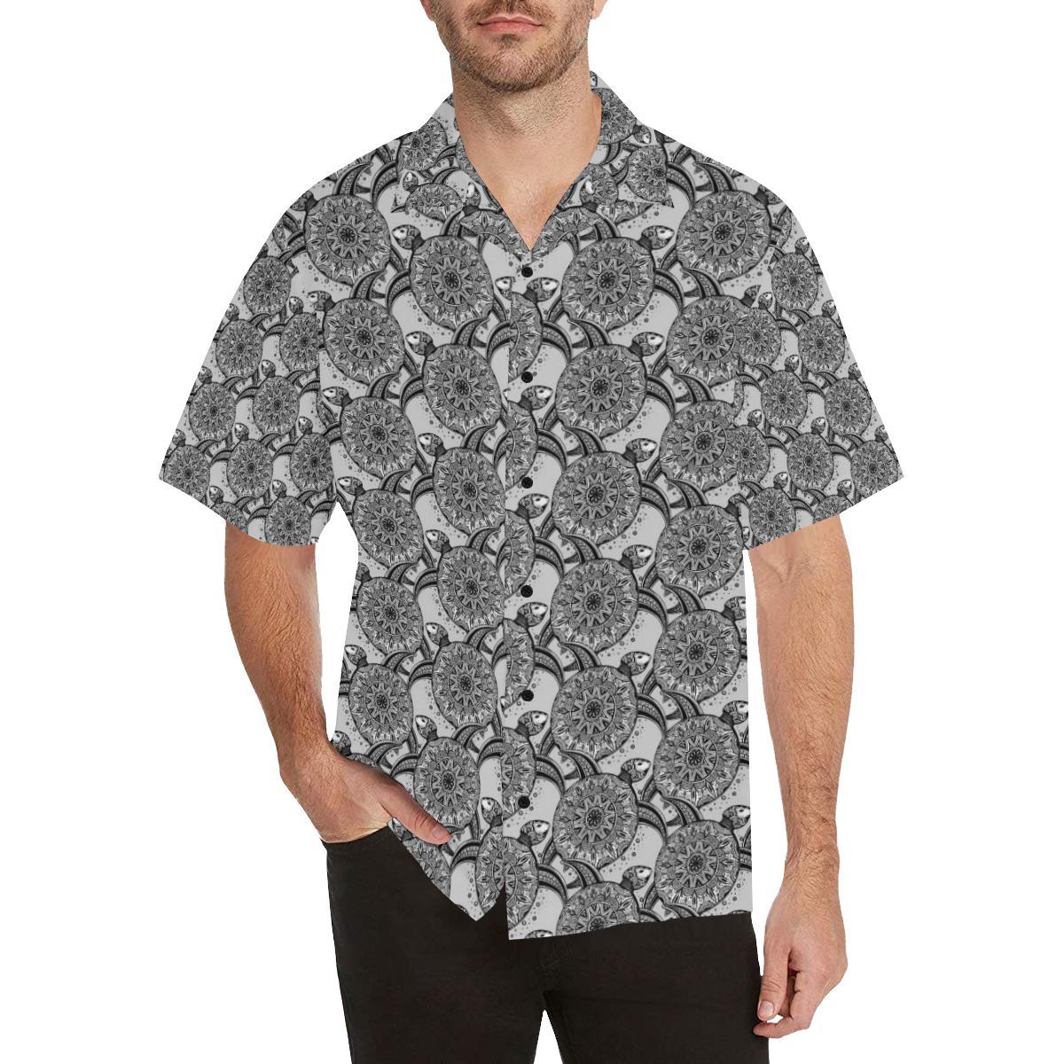 Tribal Turtle Polynesian Themed Print Men Aloha Hawaiian Shirt