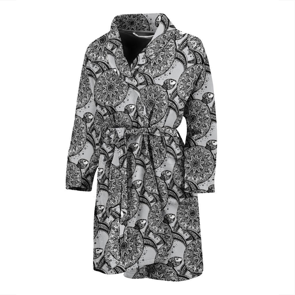 Tribal Turtle Polynesian Themed Print Men Bath Robe-JTAMIGO.COM