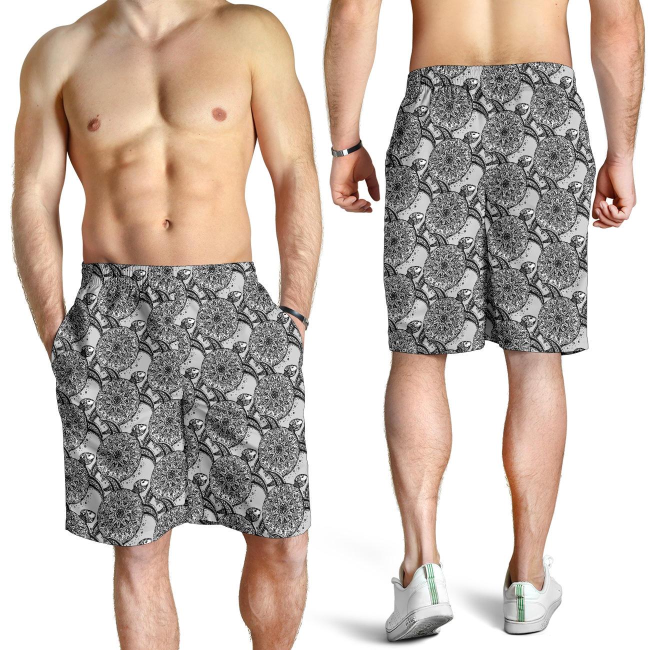 Tribal Turtle Polynesian Themed Print Mens Shorts-JTAMIGO.COM