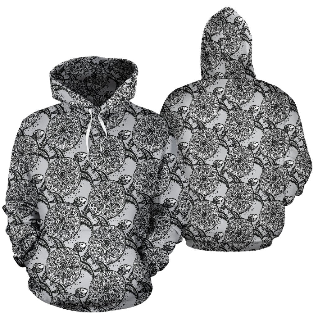 Tribal Turtle Polynesian Themed Print Pullover Hoodie