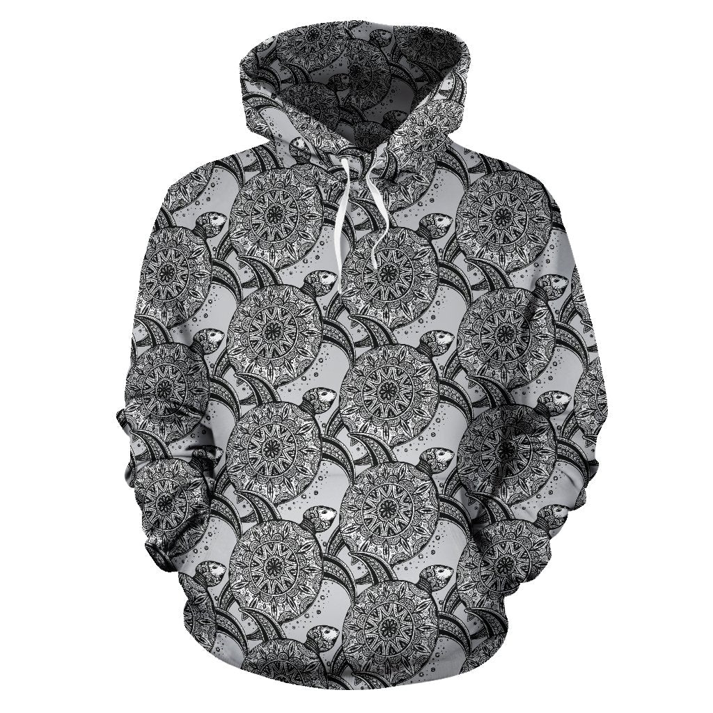 Tribal Turtle Polynesian Themed Print Pullover Hoodie