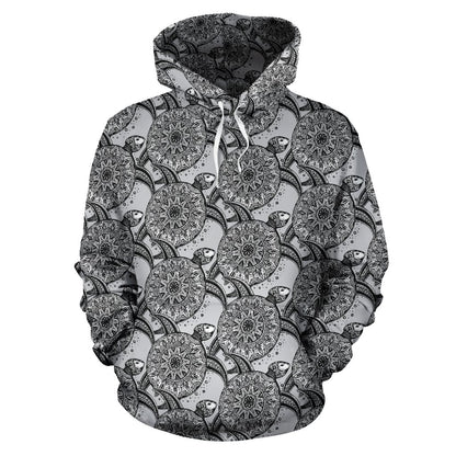 Tribal Turtle Polynesian Themed Print Pullover Hoodie