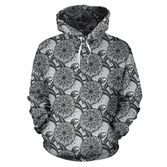 Tribal Turtle Polynesian Themed Print Pullover Hoodie
