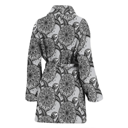 Tribal Turtle Polynesian Themed Print Women Bath Robe-JTAMIGO.COM