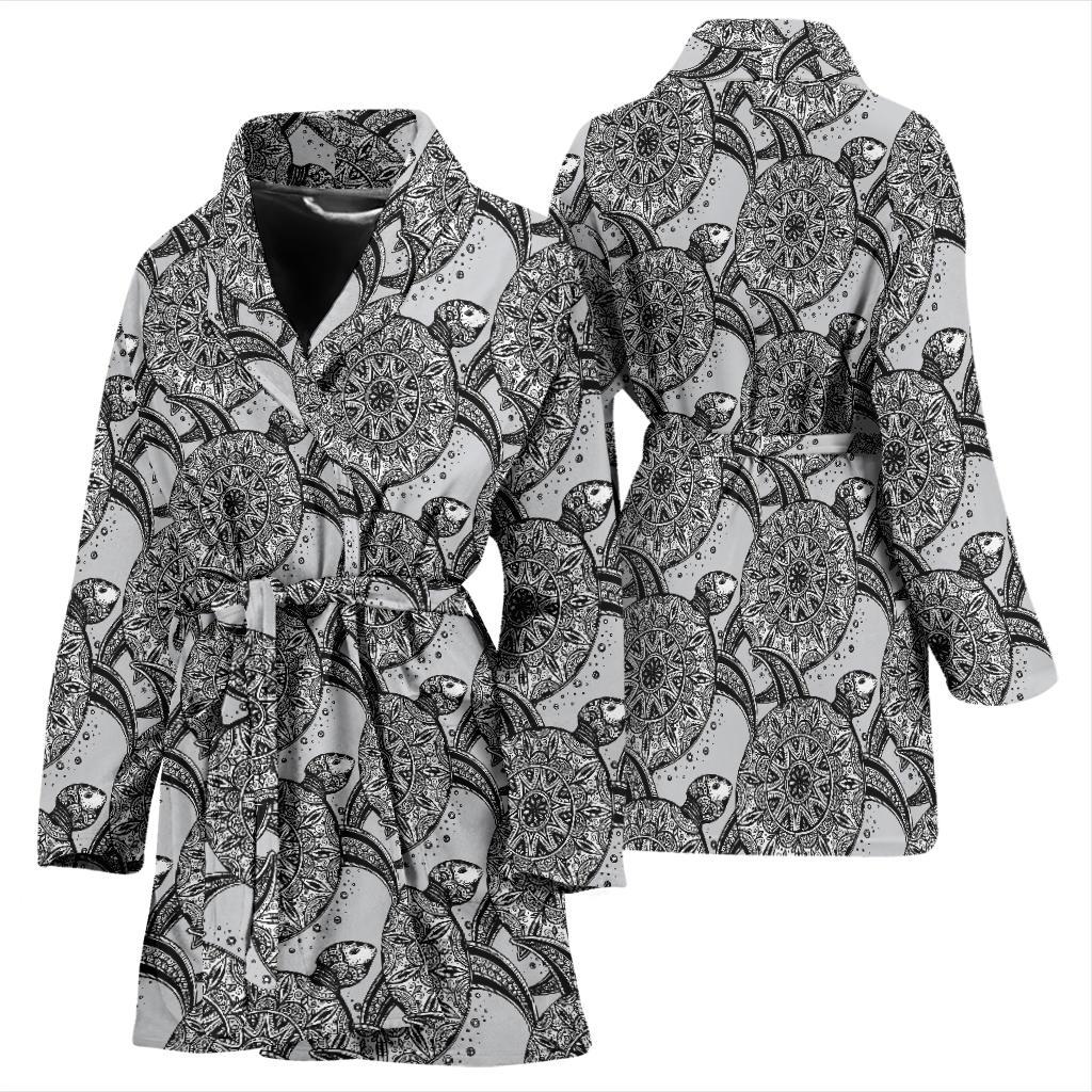 Tribal Turtle Polynesian Themed Print Women Bath Robe-JTAMIGO.COM