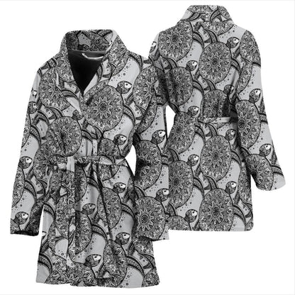 Tribal Turtle Polynesian Themed Print Women Bath Robe-JTAMIGO.COM