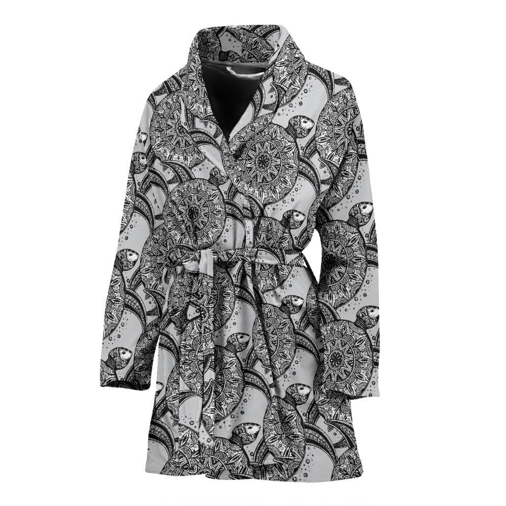 Tribal Turtle Polynesian Themed Print Women Bath Robe-JTAMIGO.COM