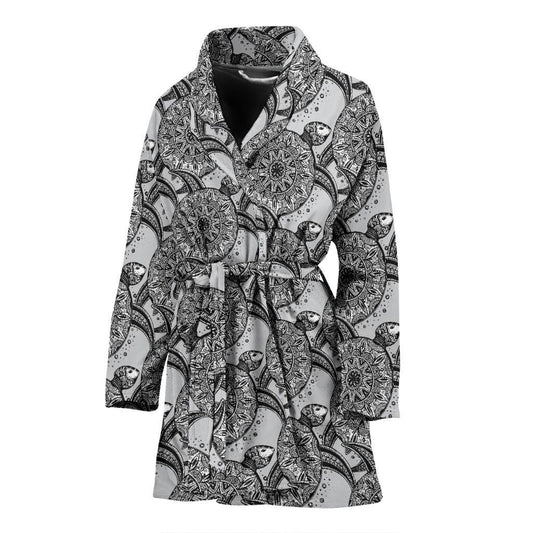 Tribal Turtle Polynesian Themed Print Women Bath Robe-JTAMIGO.COM