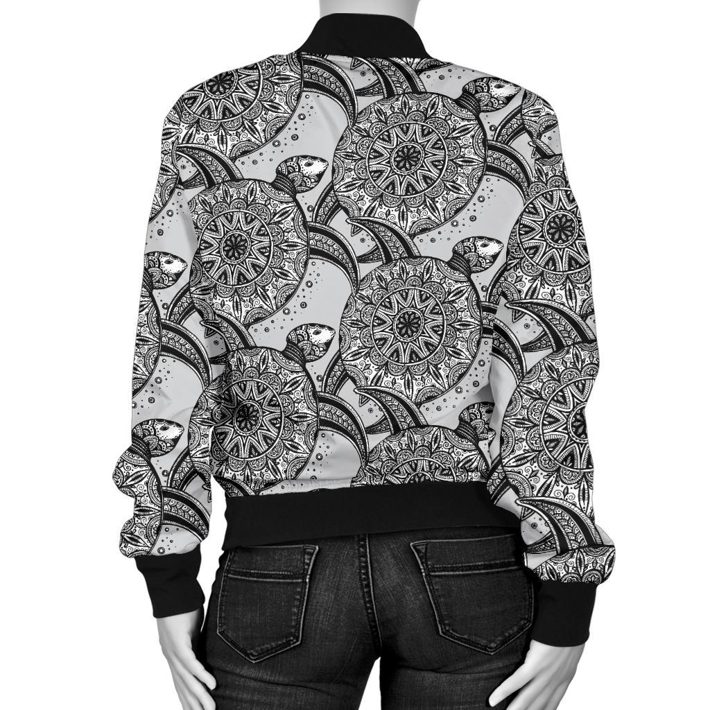 Tribal Turtle Polynesian Themed Print Women Casual Bomber Jacket