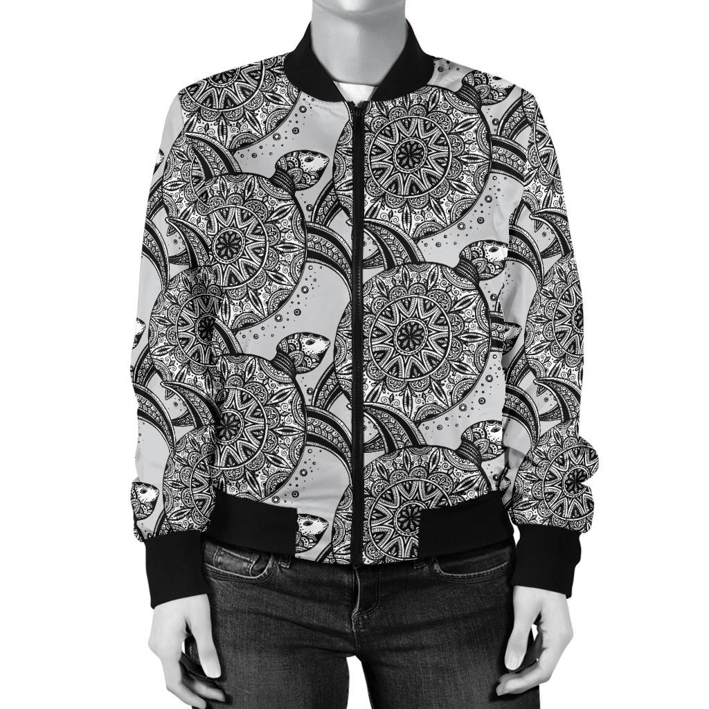 Tribal Turtle Polynesian Themed Print Women Casual Bomber Jacket