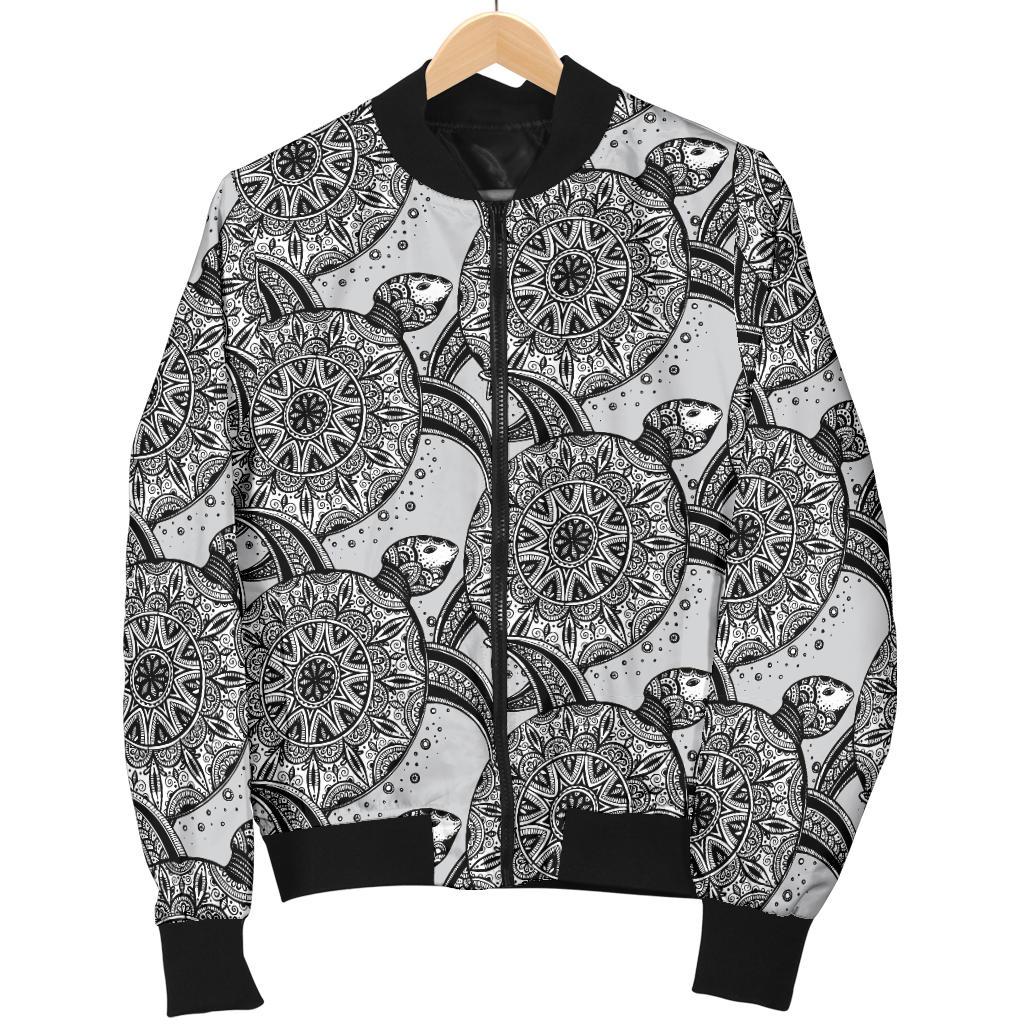 Tribal Turtle Polynesian Themed Print Women Casual Bomber Jacket