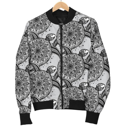 Tribal Turtle Polynesian Themed Print Women Casual Bomber Jacket
