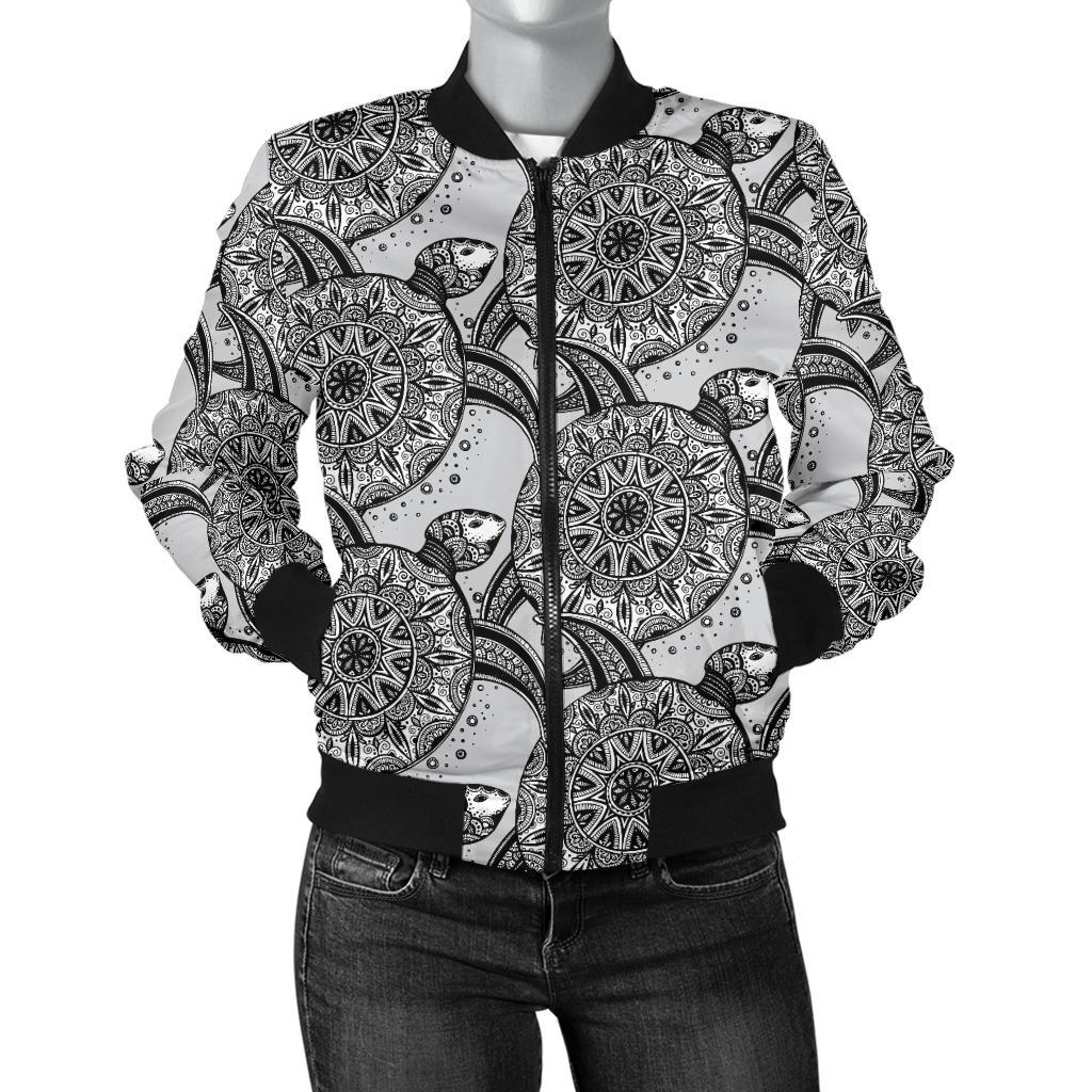 Tribal Turtle Polynesian Themed Print Women Casual Bomber Jacket