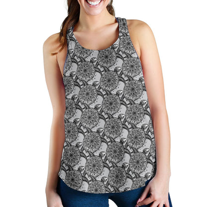 Tribal Turtle Polynesian Themed Print Women Racerback Tank Top
