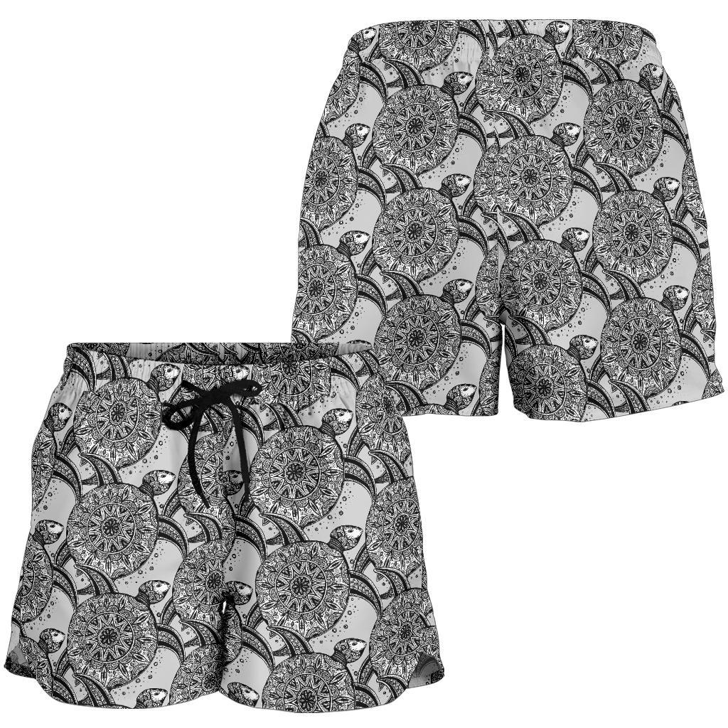 Tribal Turtle Polynesian Themed Print Women Shorts-JTAMIGO.COM