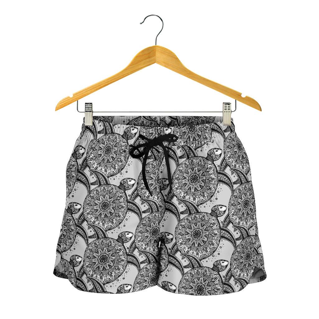 Tribal Turtle Polynesian Themed Print Women Shorts-JTAMIGO.COM