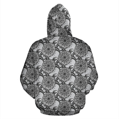 Tribal Turtle Polynesian Themed Print Zip Up Hoodie