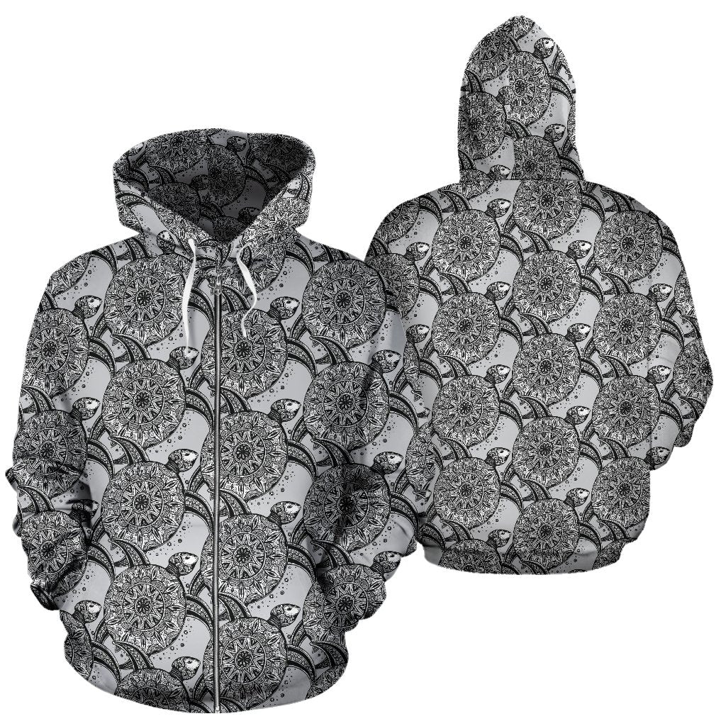 Tribal Turtle Polynesian Themed Print Zip Up Hoodie