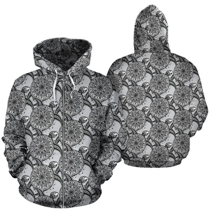 Tribal Turtle Polynesian Themed Print Zip Up Hoodie