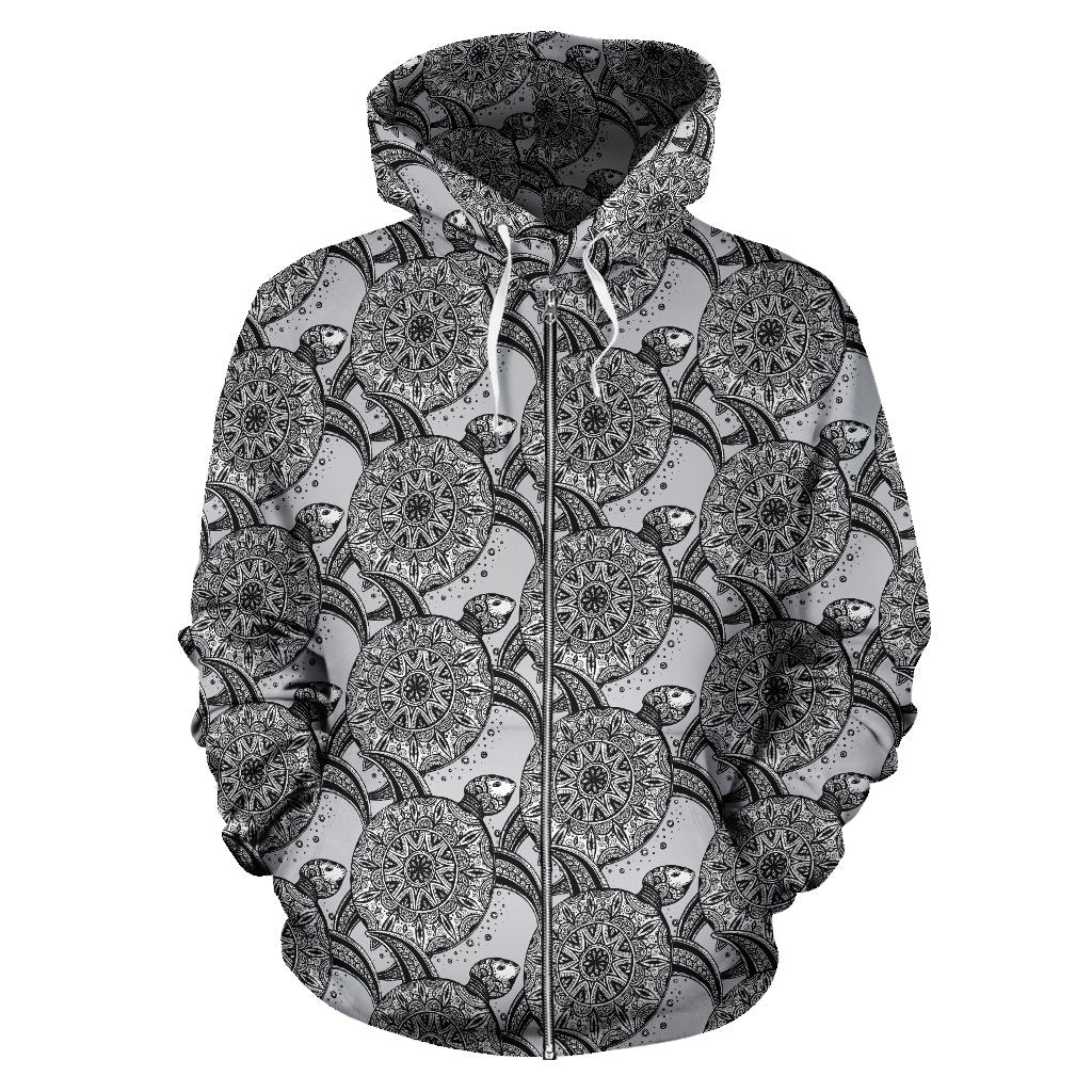 Tribal Turtle Polynesian Themed Print Zip Up Hoodie