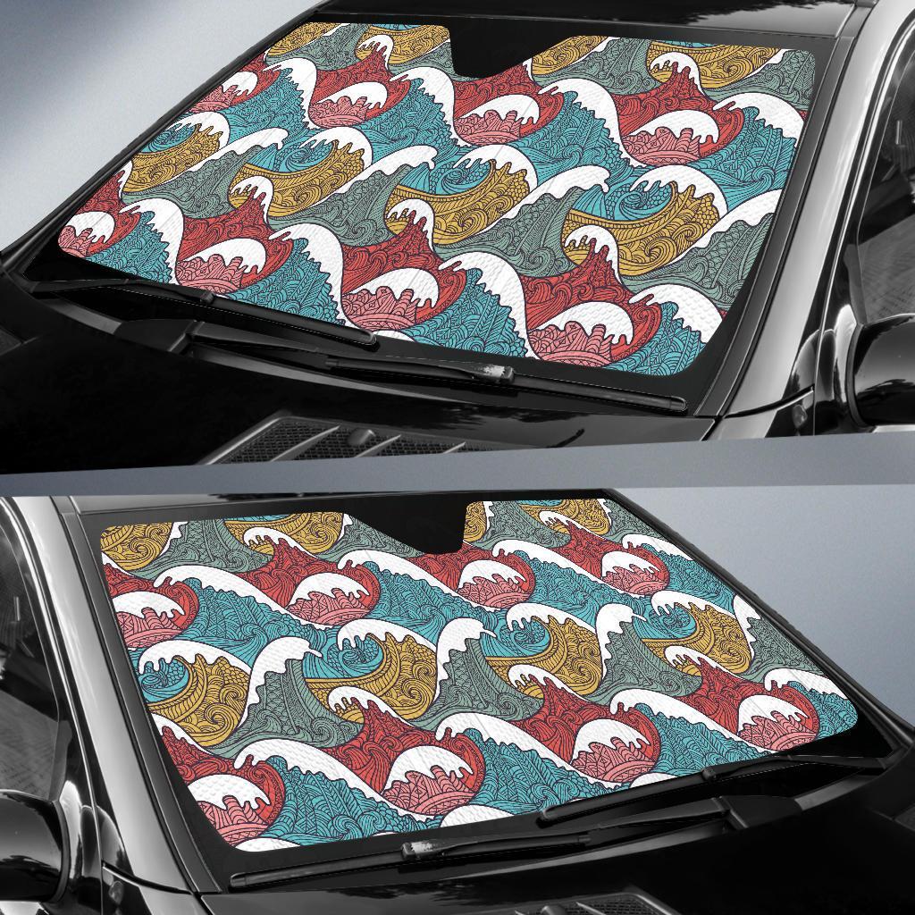 Tribal Wave Pattern Print Car Sun Shade For Windshield