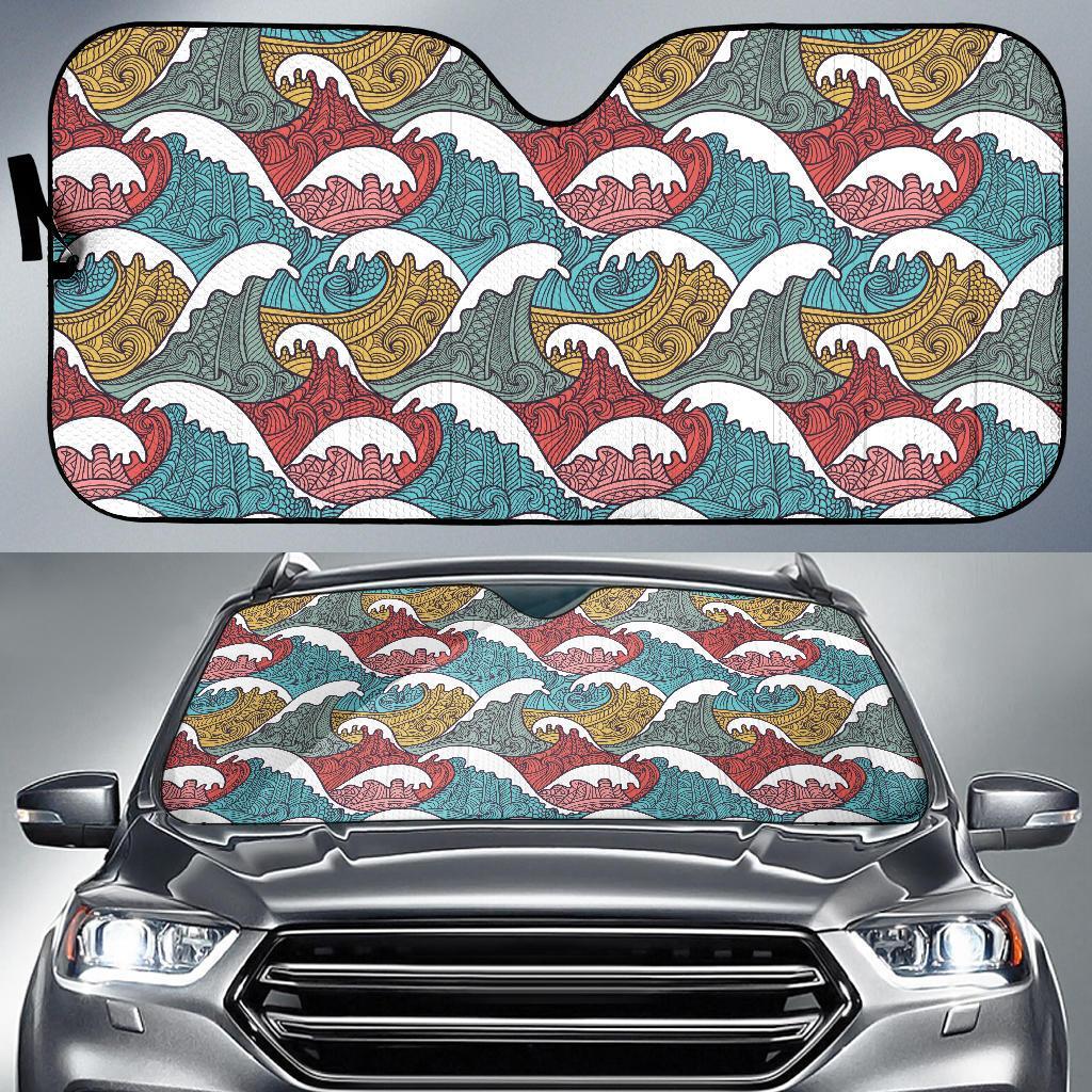 Tribal Wave Pattern Print Car Sun Shade For Windshield