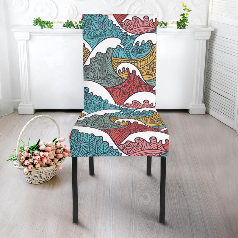 Tribal Wave Pattern Print Dining Chair Slipcover-JTAMIGO.COM